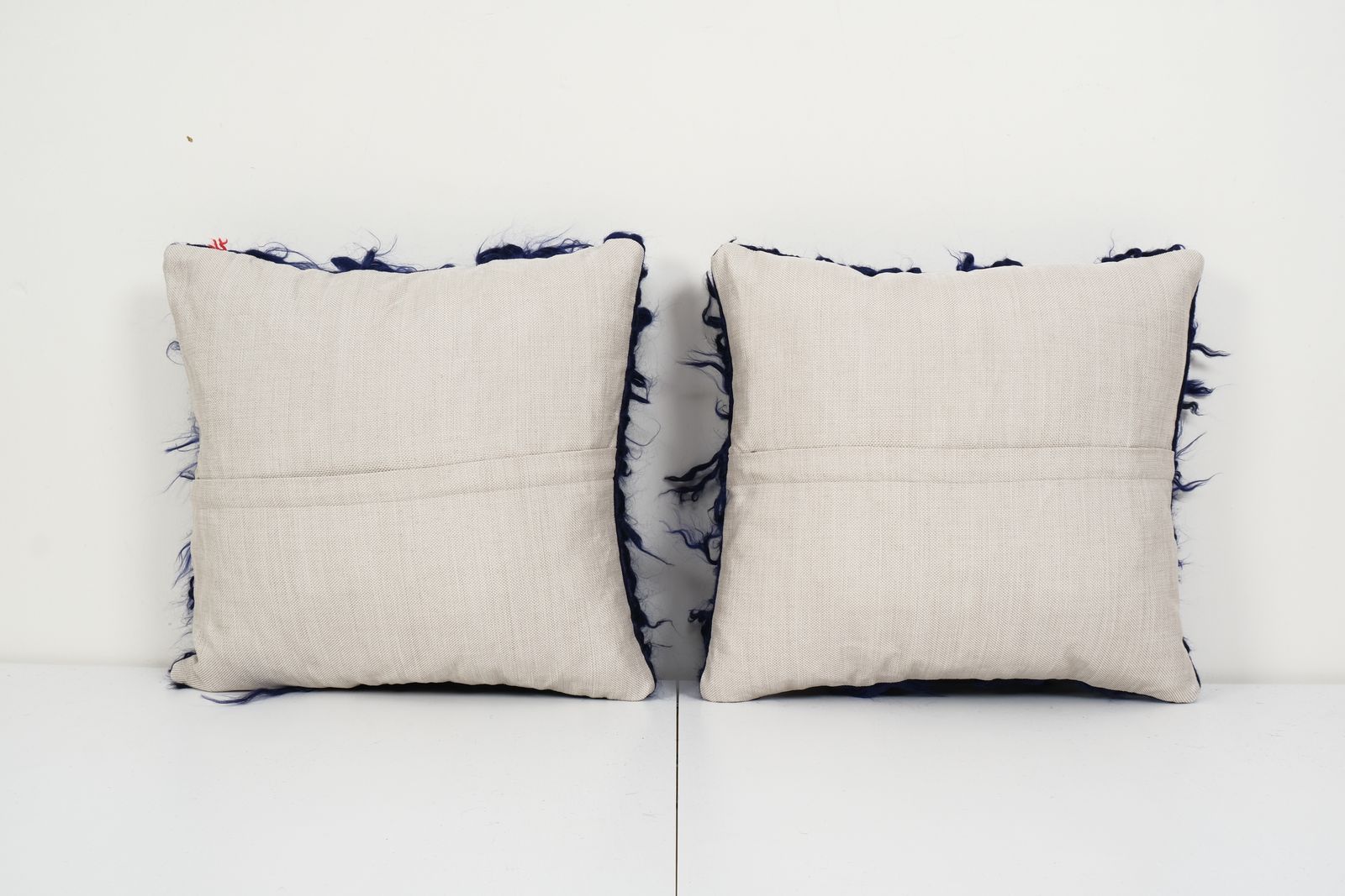Vintage Turkish Shaggy Pillow, Set Anatolian Home , Angora Wool Pillow Cases Fashioned From A Mid 20th Century Tulu  16" X 16" photo for sale