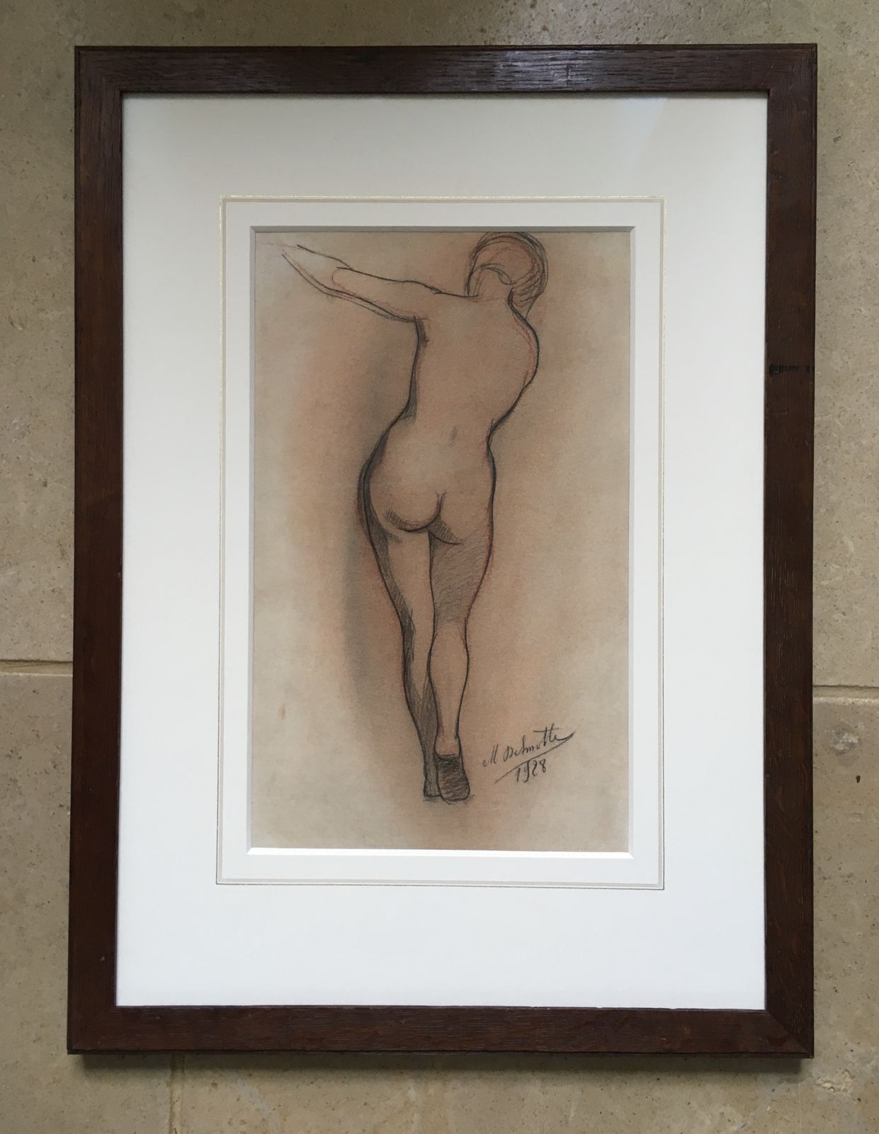 1920s Belgian Chalk Drawing Of A Nude By Marcel Delmotte photo furniture