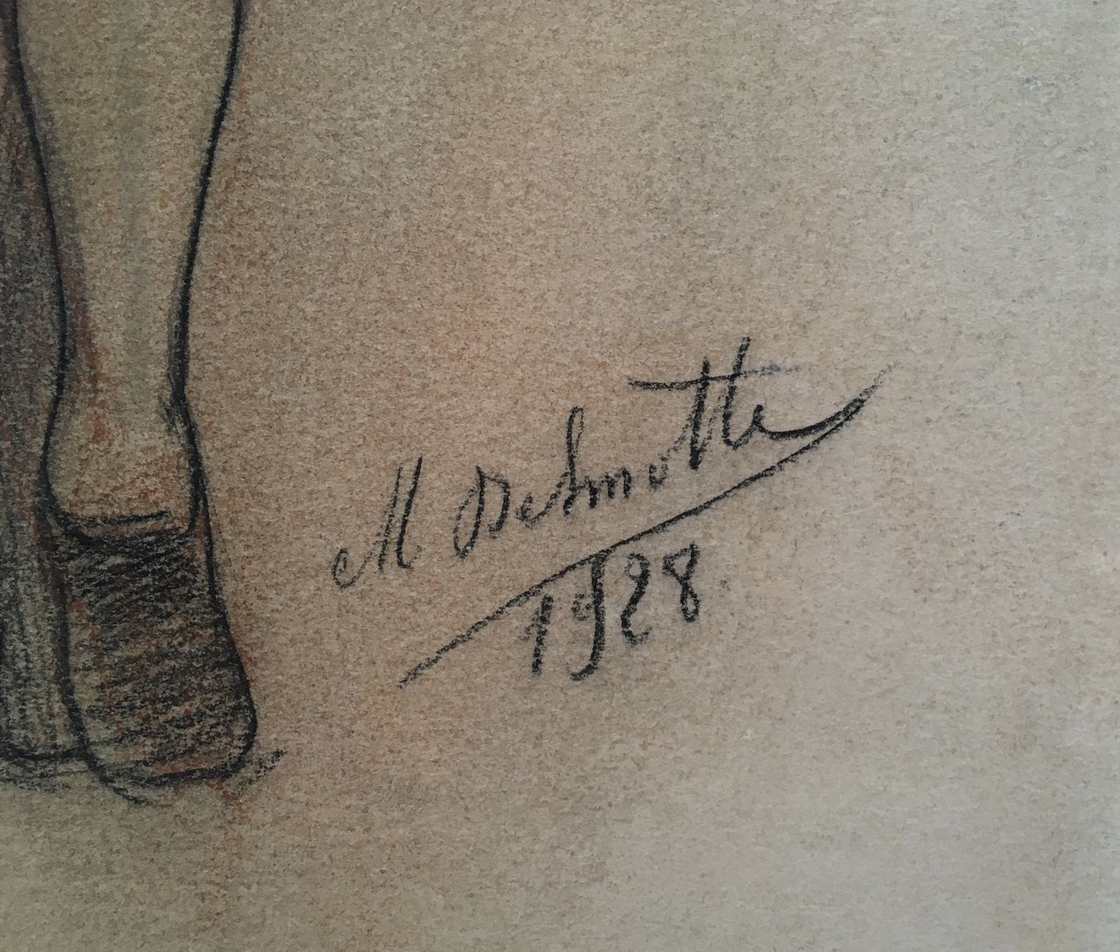 1920s Belgian Chalk Drawing Of A Nude By Marcel Delmotte photo Art
