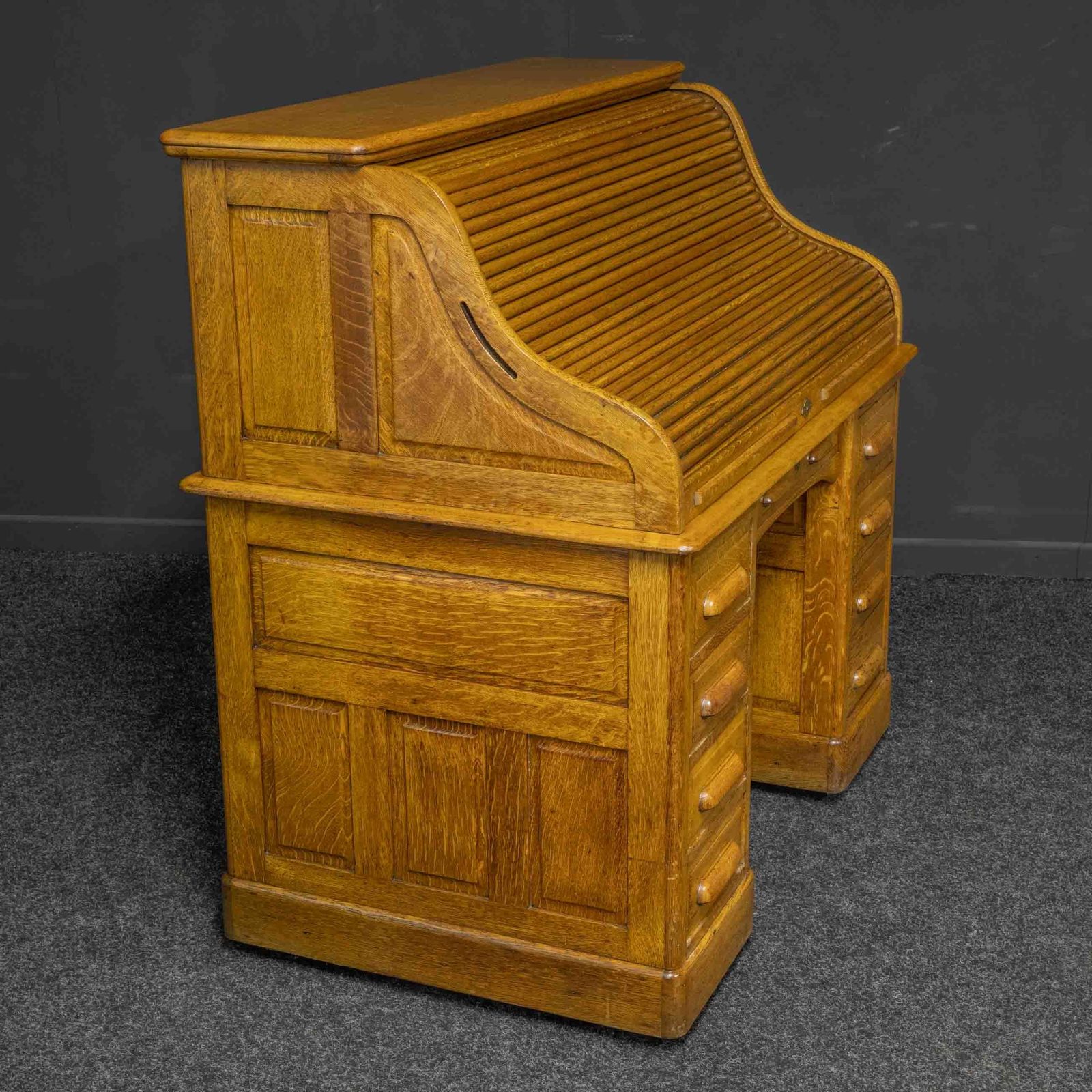 photo vinterior Edwardian Oak Roll Top Desk