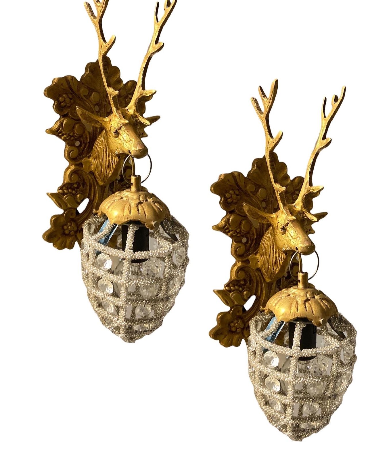 Stag Head Crystal Basket Sconces Set Of 2