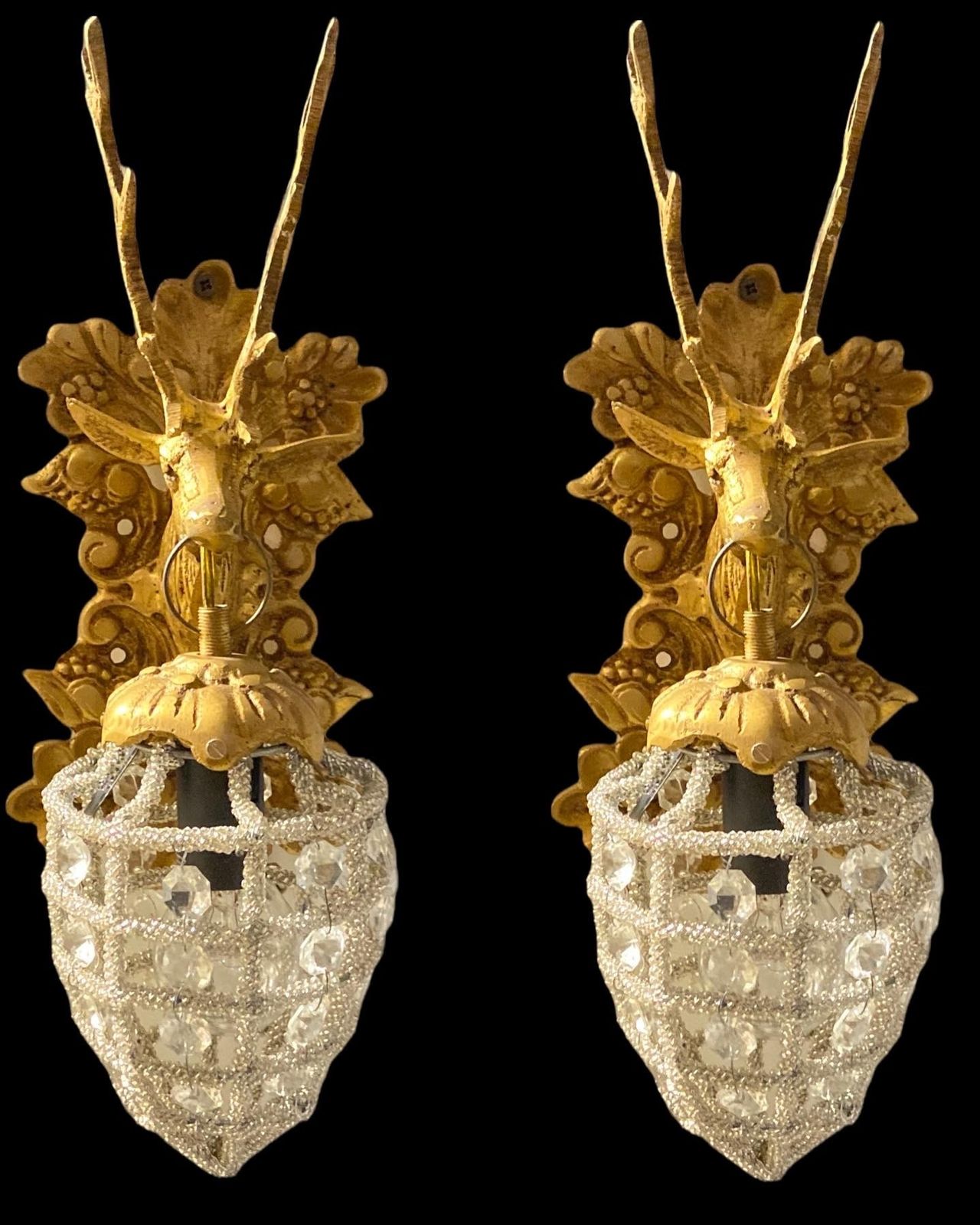 Stag Head Crystal Basket Sconces Set Of 2 photo buy