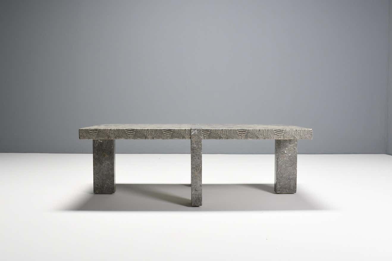 1970s Faux Crocodile Skin And Marble Coffee Table photo 3710.08