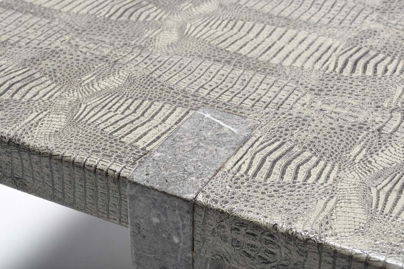 3710.08 1970s Faux Crocodile Skin And Marble Coffee Table photo