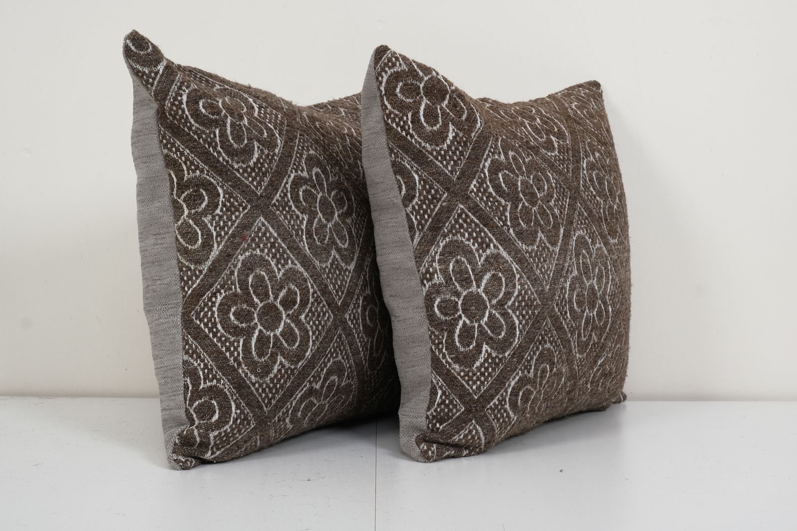 Set Of Two Organic Wool Outdoor Turkish Old Kilim Pillow Covers, Pair Organic Wool Vintage  Cover Tribal Pillows Art 20" X 20" photo furniture