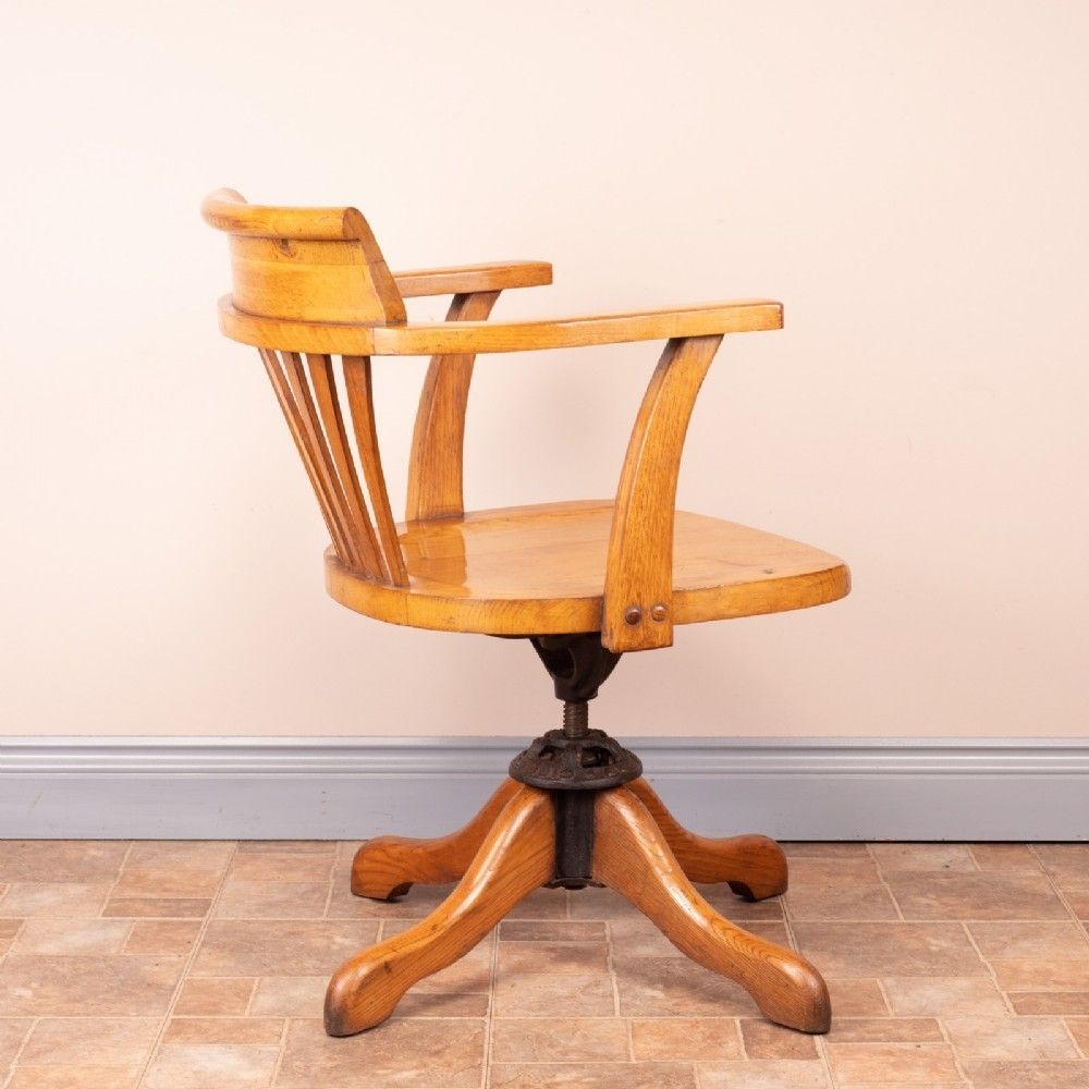Oak Revolving Office Desk Chair With Wooden Seat photo Furniture