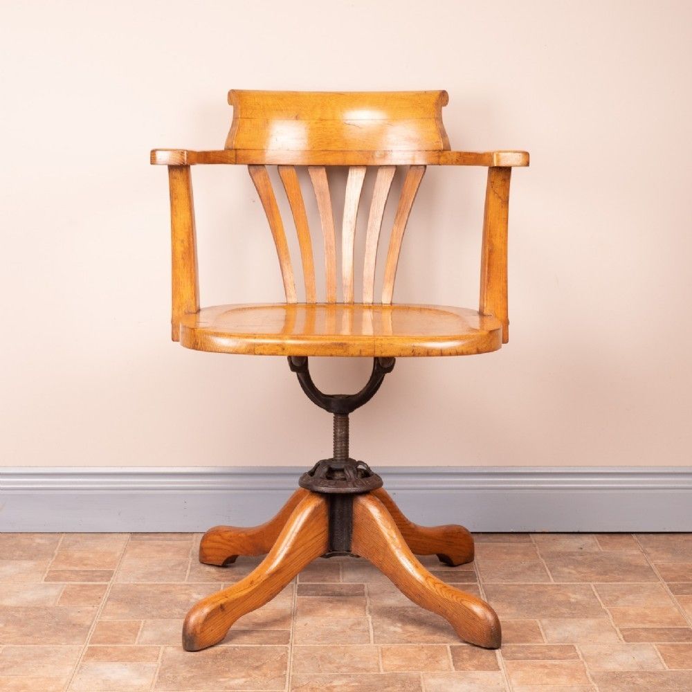 Oak Revolving Office Desk Chair With Wooden Seat photo buy