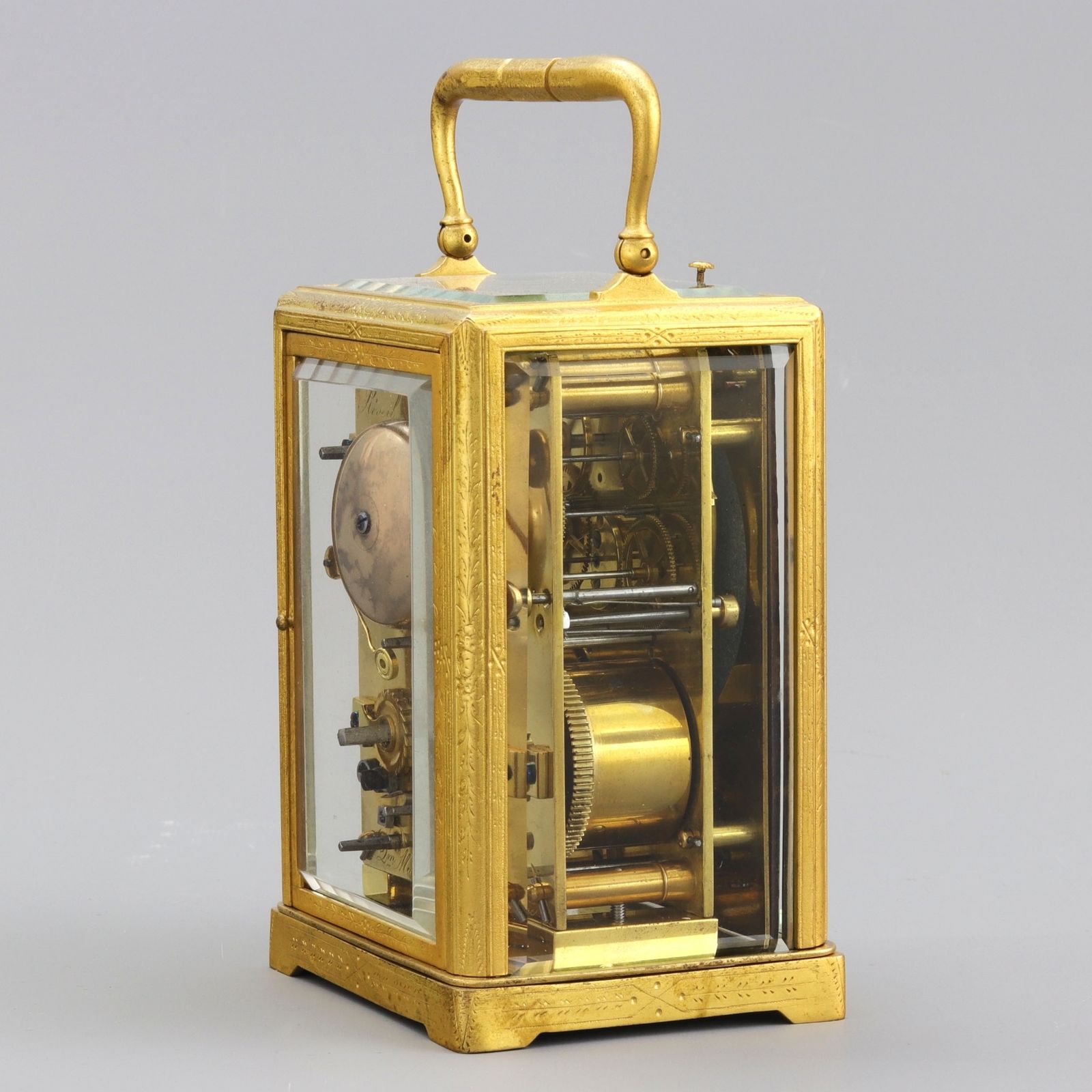 Engraved Gilt Centre Seconds Calendar Alarm Carriage Clock By Japy Freres C1860 photo 6850.0