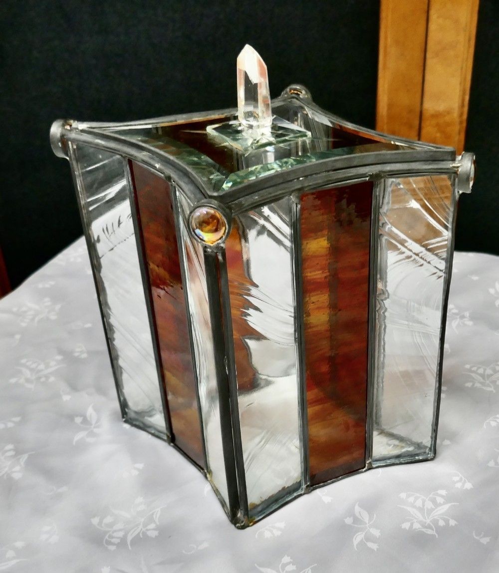 French Arts And Crafts Leaded Glass Trinket Casket photo Home Decor