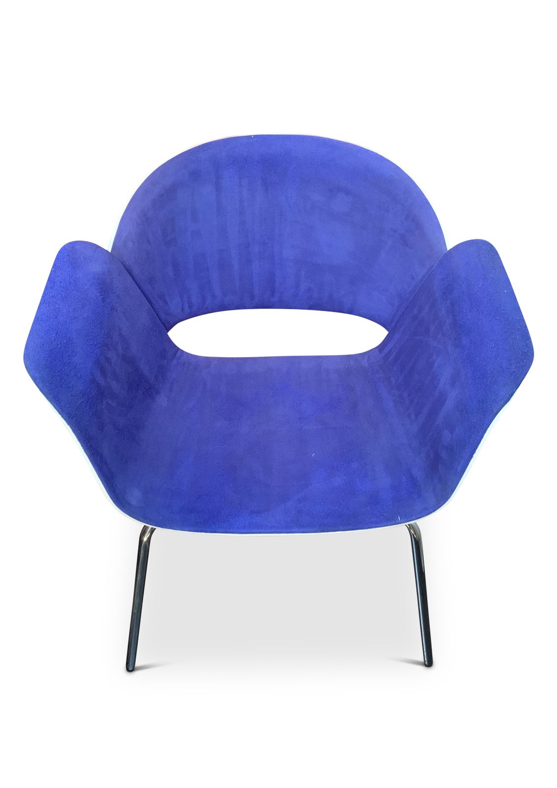 Mid Century Design Rondo Laminated & Purple Upholstered Chrome Armchair Designed By Johannes Scherr, Kai Stania, Christian Horner For Bene Ol