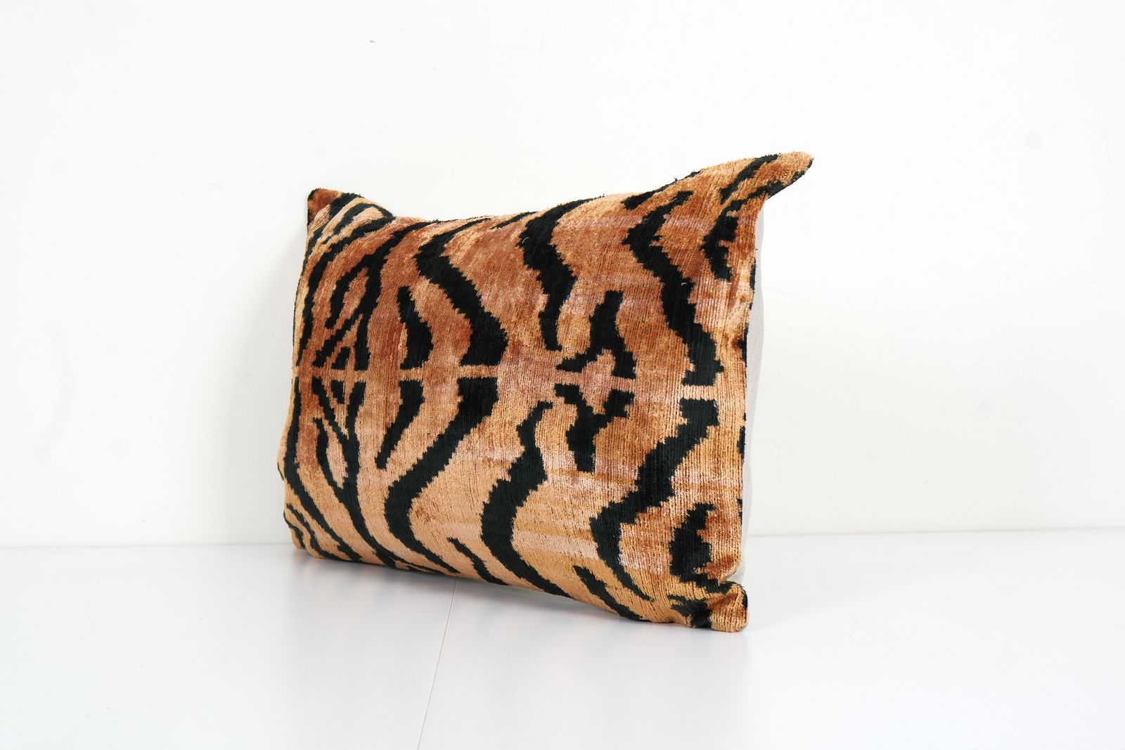 Handmade Luxury Tiger Ikat Velvet Pillow   Silk Ikat Decorative Pillow Cover   Soft Couch Cushion 16" X 22" photo for sale