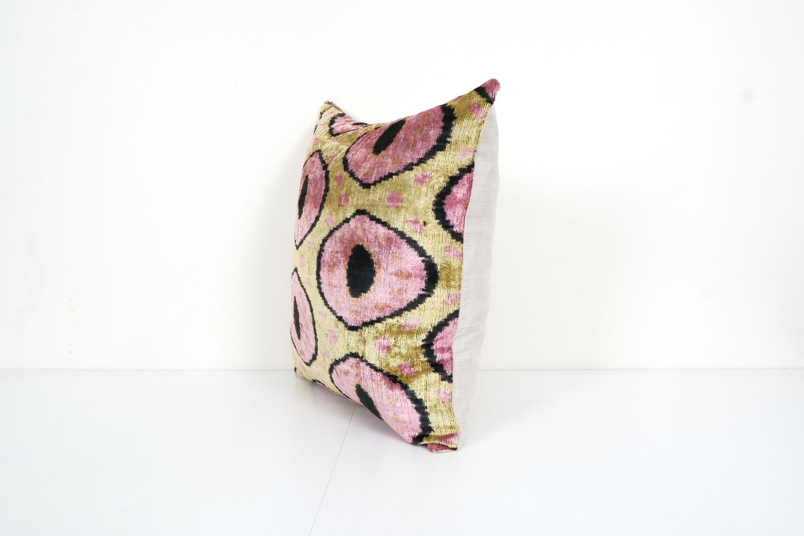 Pink Silk Ikat Velvet Pillow, Christmas Gift Cushion, Tribal Square Silk Ikat Pillow 20" X 20" photo Textiles