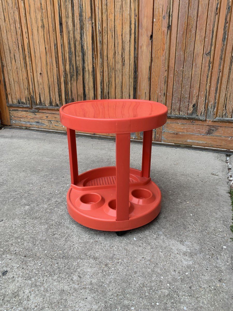 Mid Century Italian Bar Cart In Red Plastic, 1970s