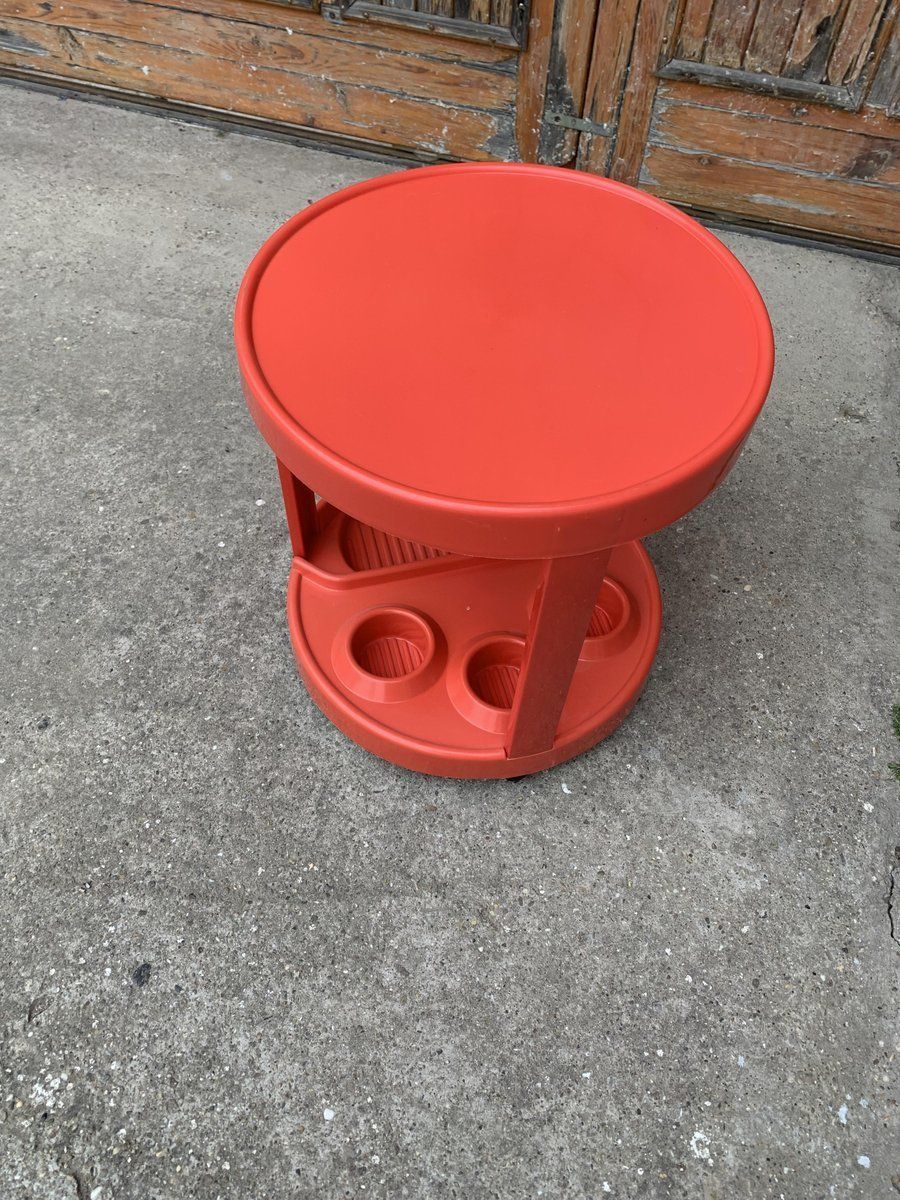 Mid Century Italian Bar Cart In Red Plastic, 1970s photo vintage