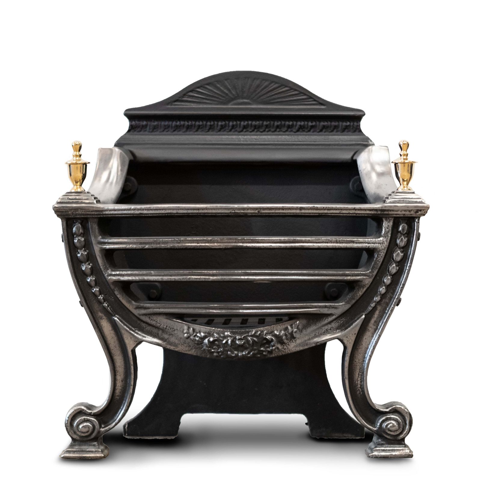 Victorian Style Cast Iron Fire Basket With Finials