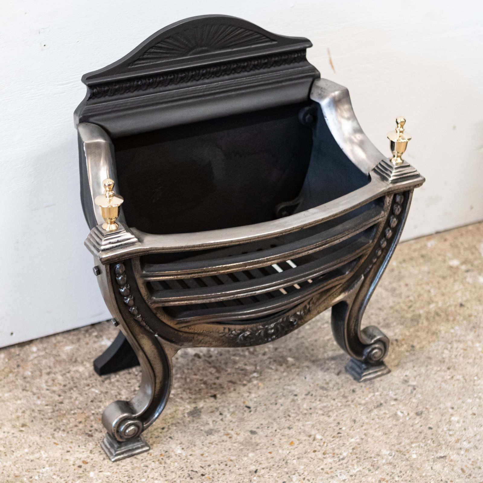 Victorian Style Cast Iron Fire Basket With Finials photo furniture