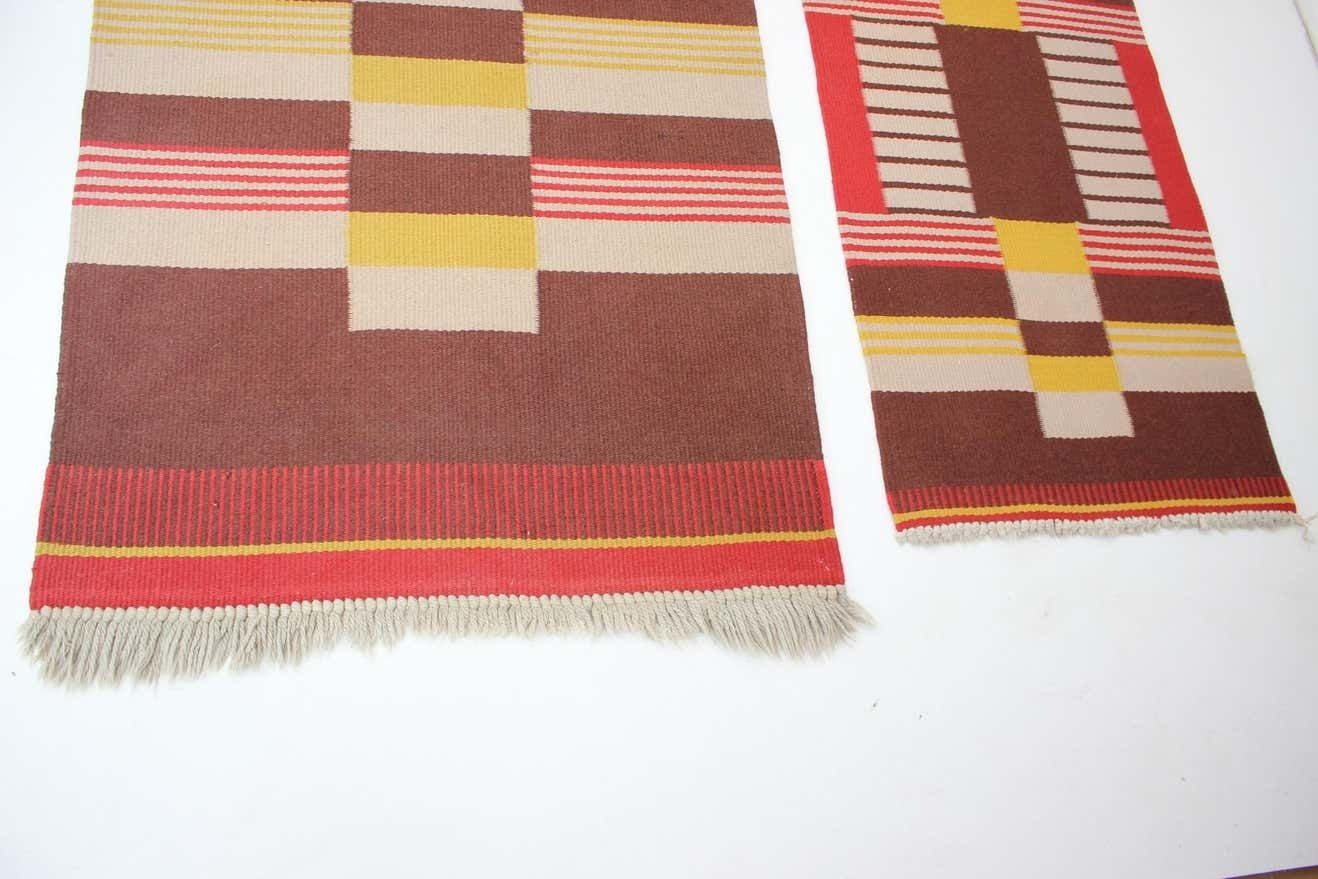 Rare Set Three Geometric Wool Rugs Designed By Antonín Kybal, 1940s photo vinterior
