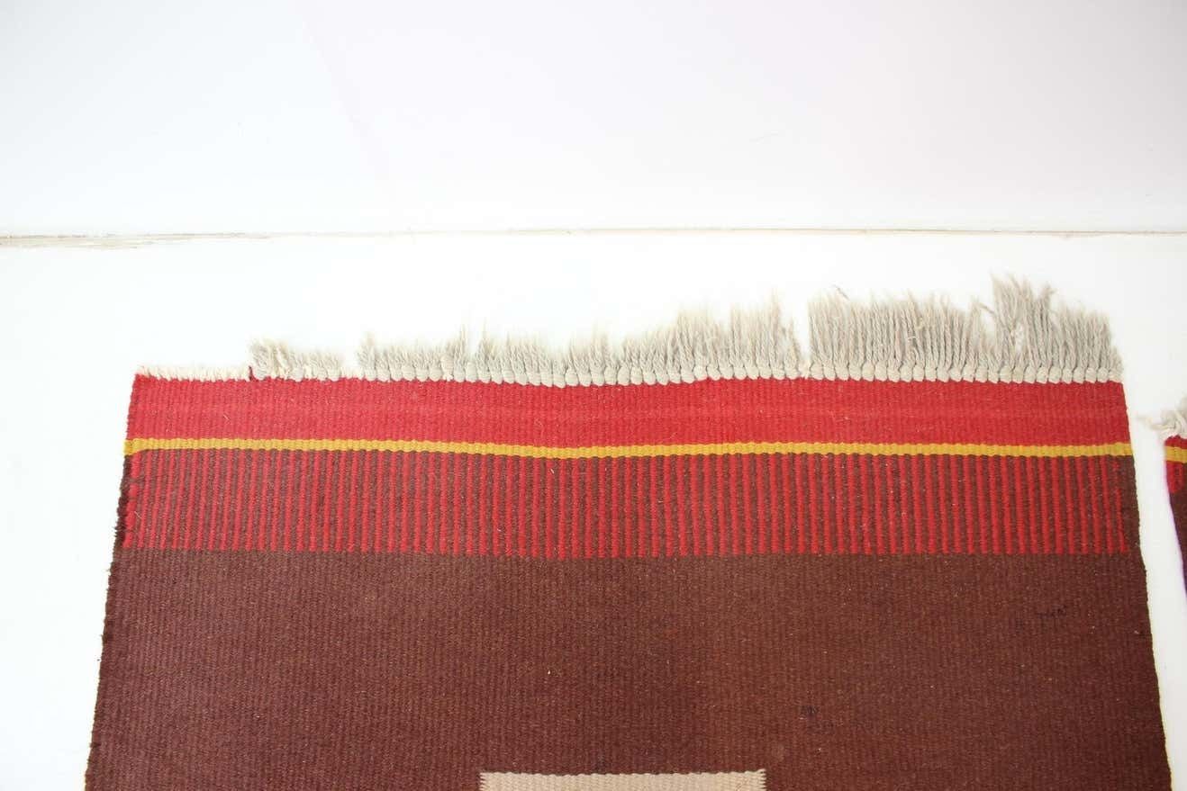 photo furniture Rare Set Three Geometric Wool Rugs Designed By Antonín Kybal, 1940s