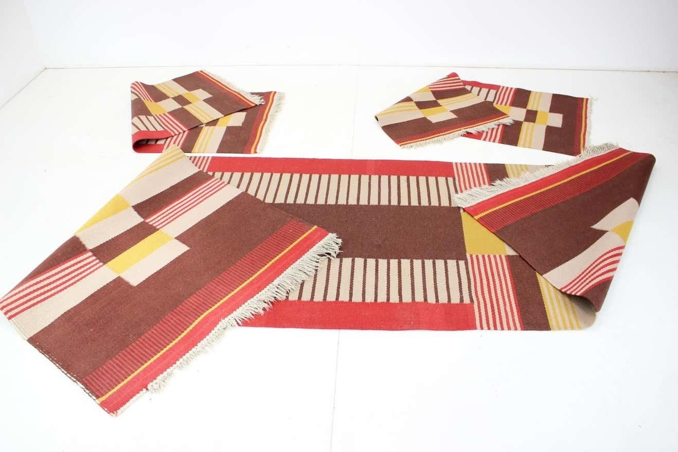Textiles Rare Set Three Geometric Wool Rugs Designed By Antonín Kybal, 1940s photo