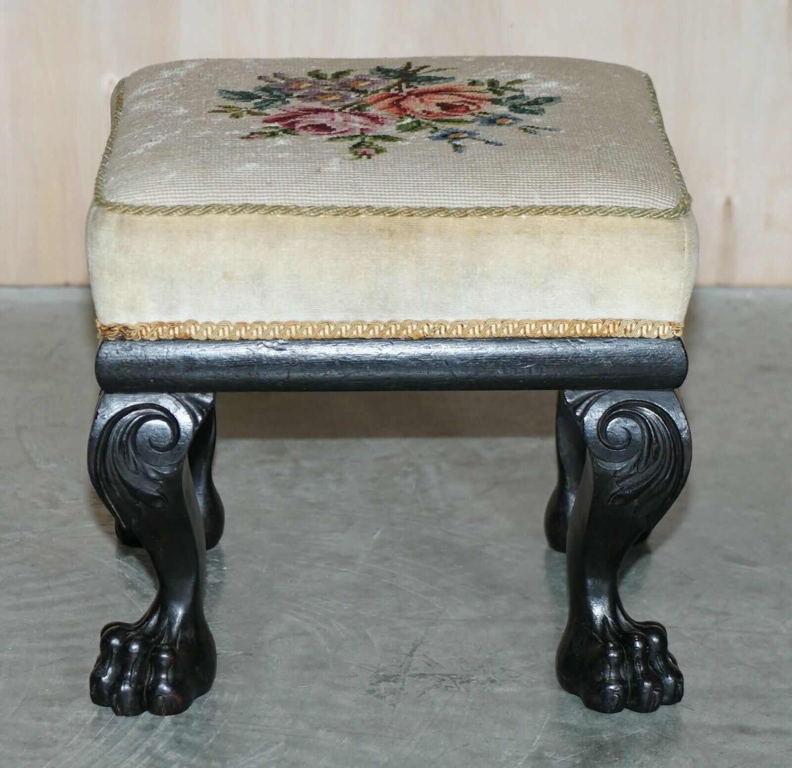 Circa 1880 1900 Antique Victorian Ebonised Lion's Hairy Paw Feet Footstool photo furniture