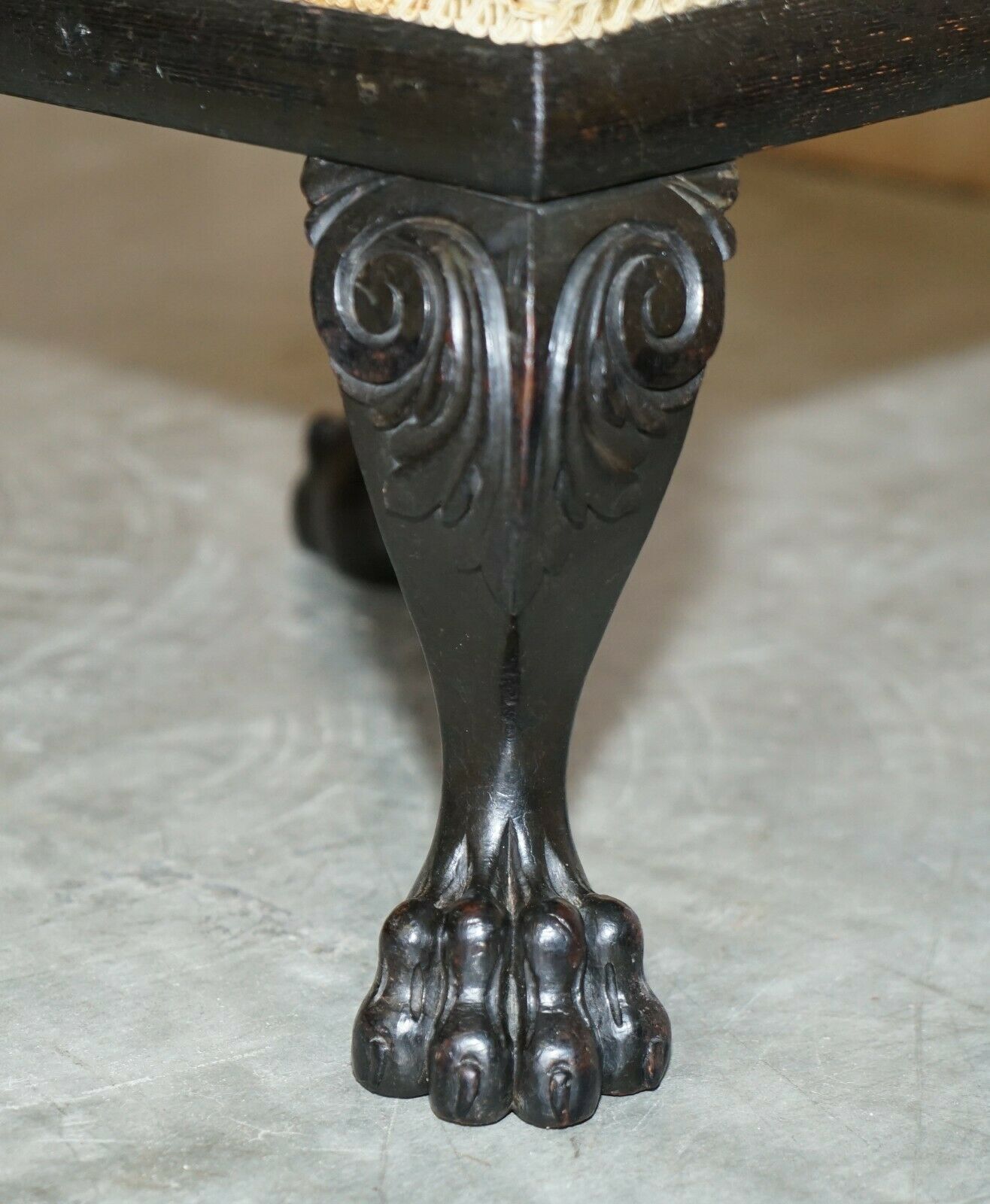 Circa 1880 1900 Antique Victorian Ebonised Lion's Hairy Paw Feet Footstool photo for sale