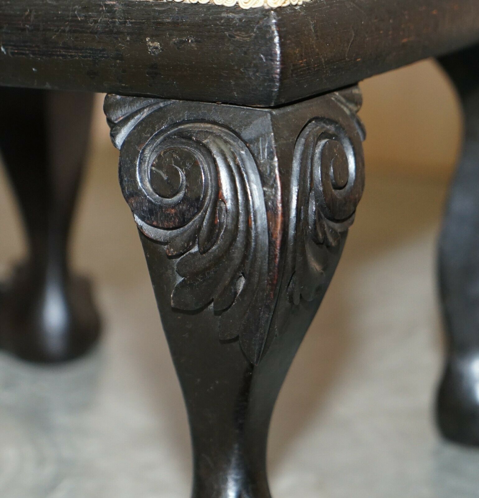 Circa 1880 1900 Antique Victorian Ebonised Lion's Hairy Paw Feet Footstool photo vinterior