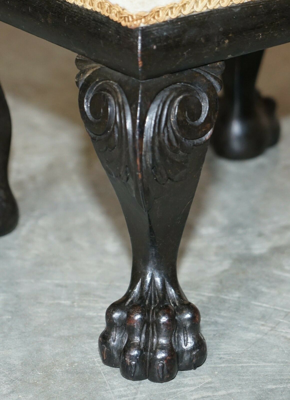 Circa 1880 1900 Antique Victorian Ebonised Lion's Hairy Paw Feet Footstool photo vintage
