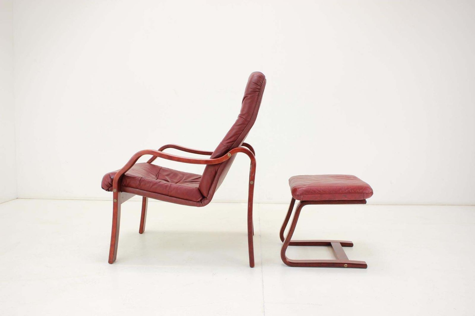 1980 Leather Armchair With Footrest, Ton Czechoslovakia photo for sale