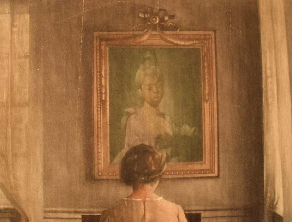 Peter Ilsted, Mezzotint In Colors, "By The Spinette", Early 20th C photo for sale