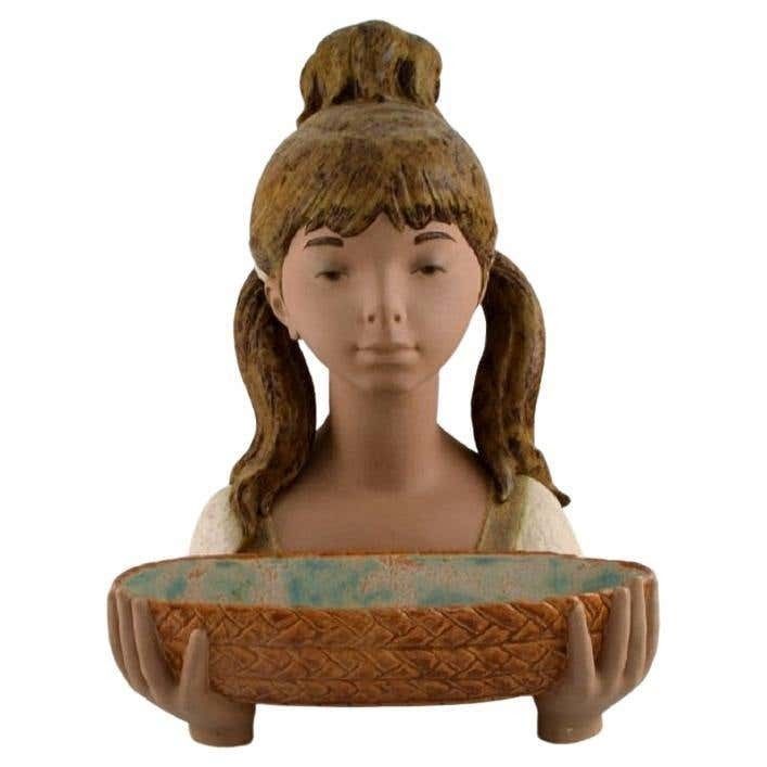 Lladro, Spain, Very Large Sculpture In Glazed Ceramics, Girl With Bowl