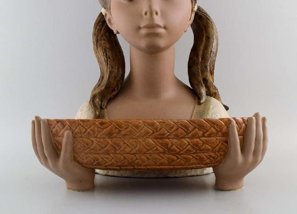 Lladro, Spain, Very Large Sculpture In Glazed Ceramics, Girl With Bowl photo for sale