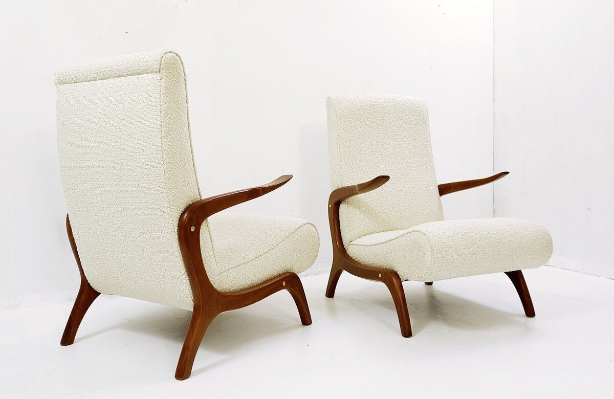 Pair Of Armchairs In White Bouclette photo furniture