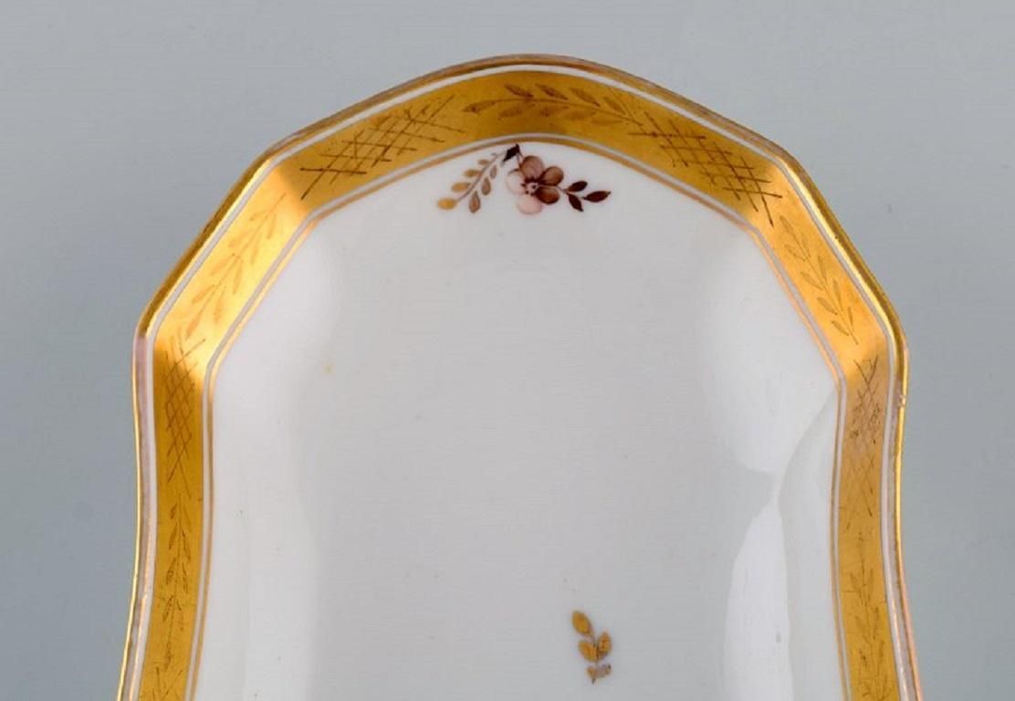 Oblong Royal Copenhagen Golden Basket Serving Dish In Porcelain With Flowers photo for sale