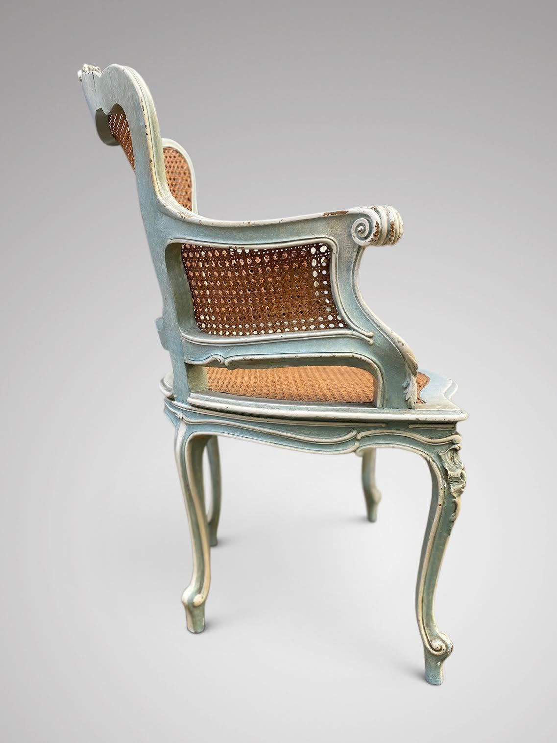 Pair Of 19th C French Painted Cane Armchairs photo for sale