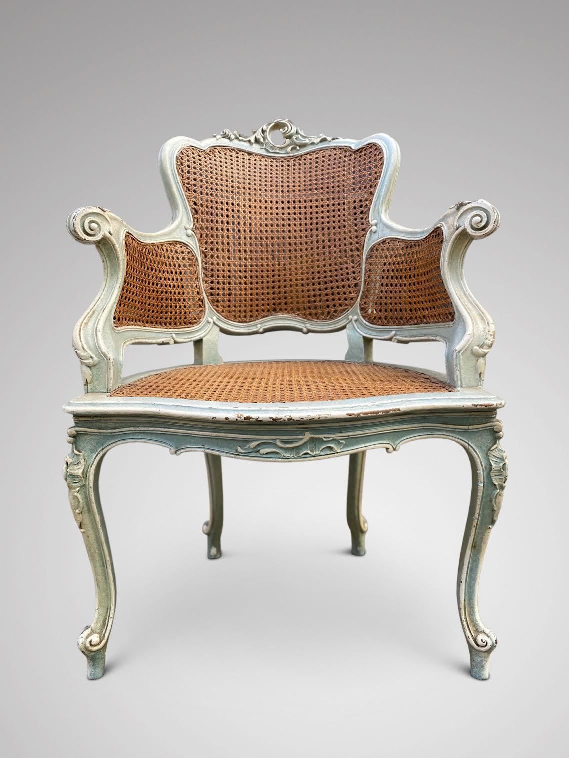 Pair Of 19th C French Painted Cane Armchairs photo 1440.0