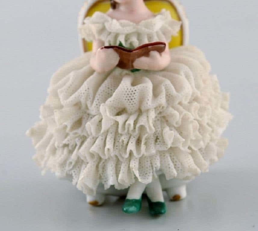 Volkstedt Rudolstadt, Germany, Porcelain Figure, Reading Woman In A Skirt photo Home Decor