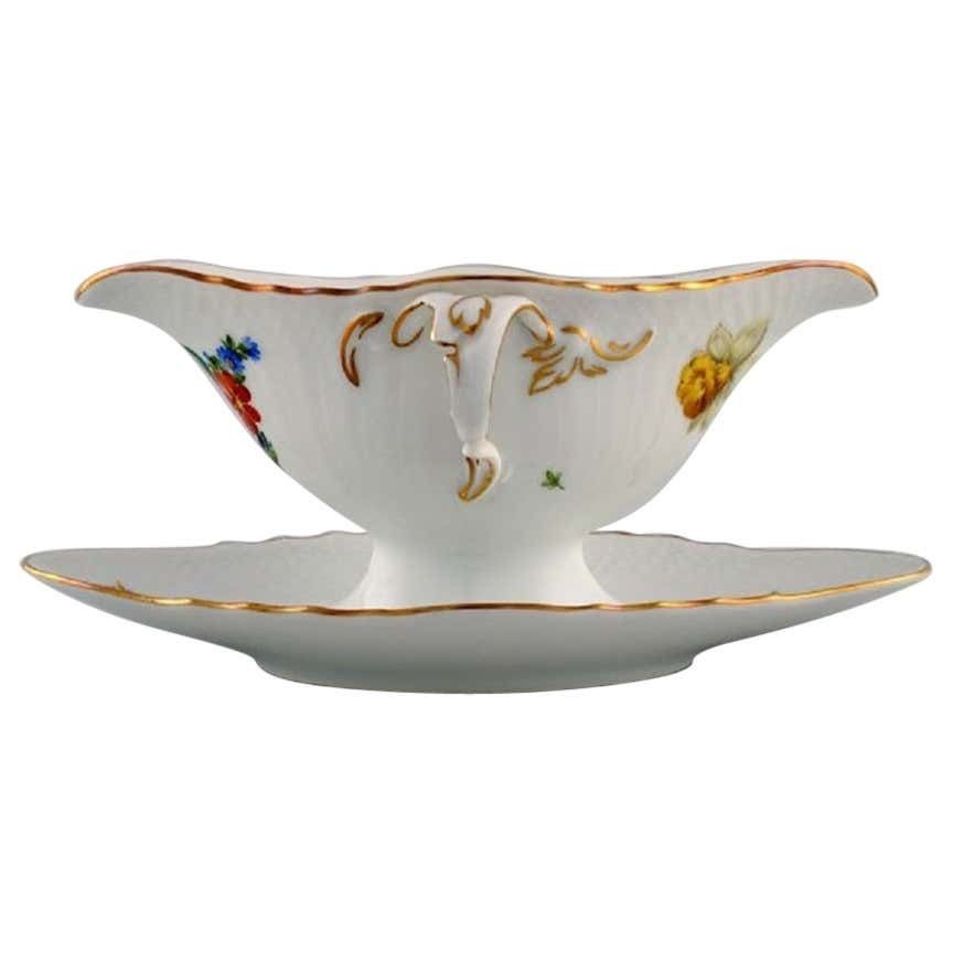 Royal Copenhagen Saxon Flower Sauce Boat In Hand Painted Porcelain