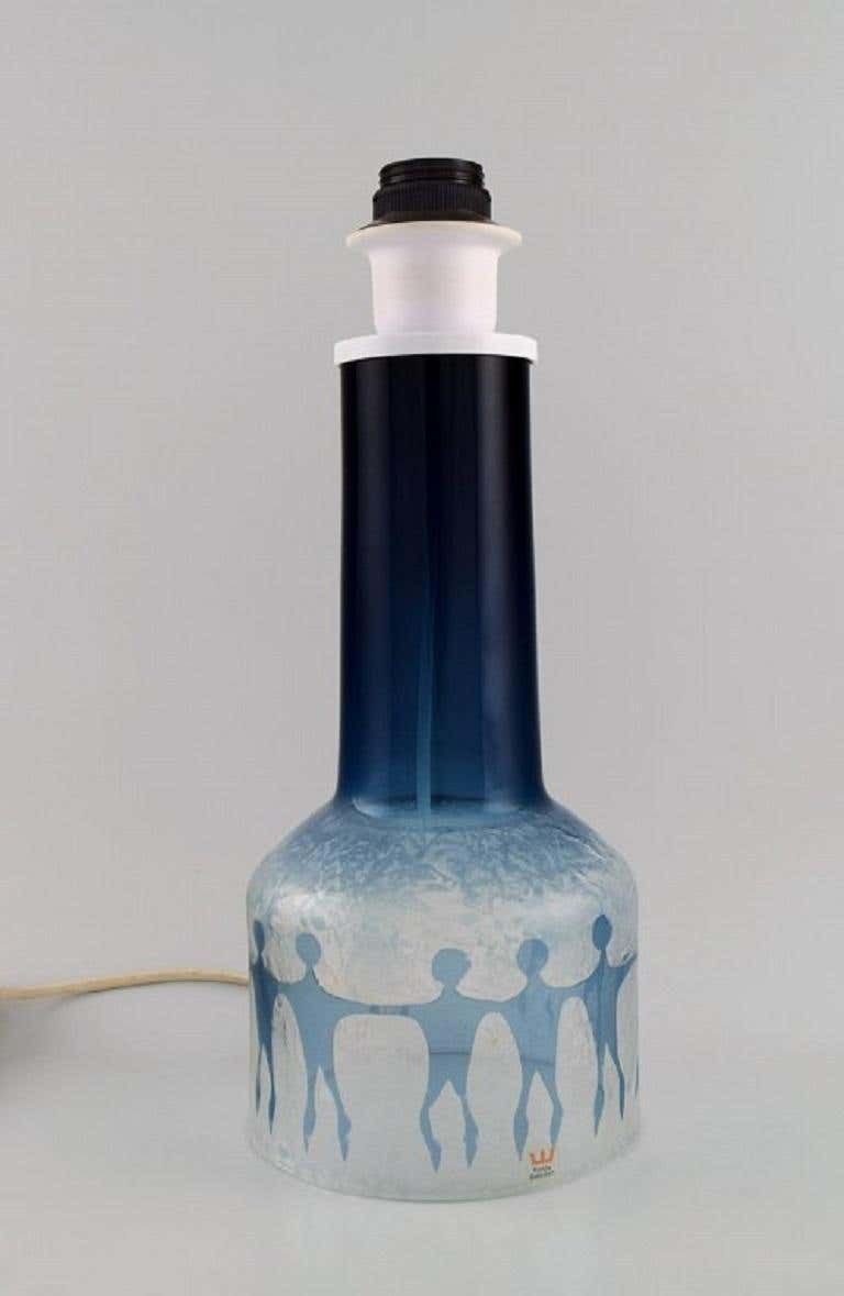 Ove Sandberg For Kosta Boda, Two Table Lamps In Blue And Clear Art Glass photo for sale
