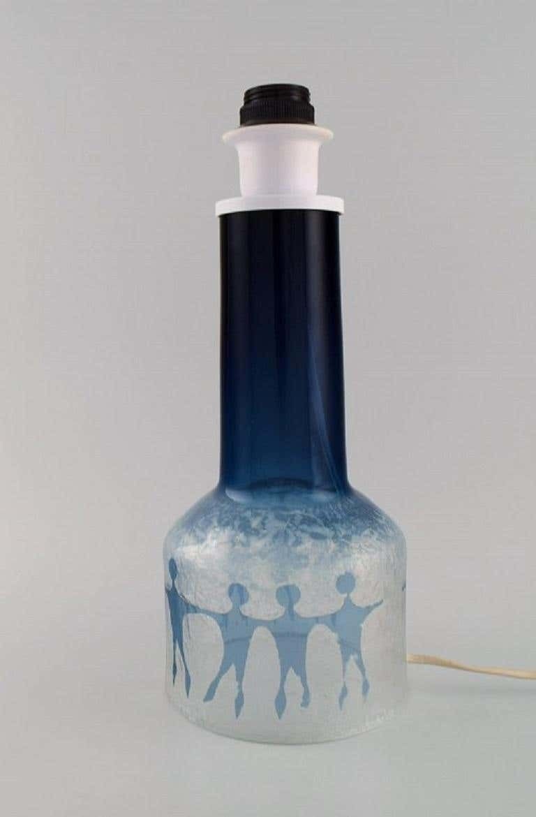 Ove Sandberg For Kosta Boda, Two Table Lamps In Blue And Clear Art Glass photo Lighting