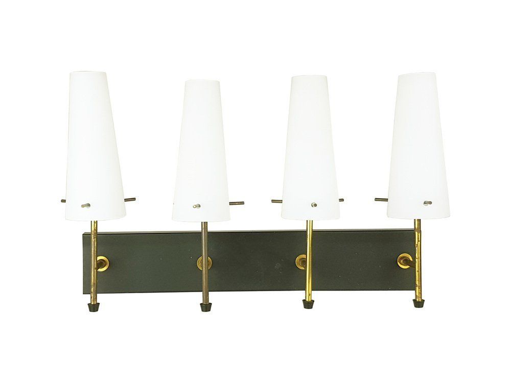 Black Metal Brass And Opaline Glass 4 Light Wall Lamps  Set Of 5 photo furniture