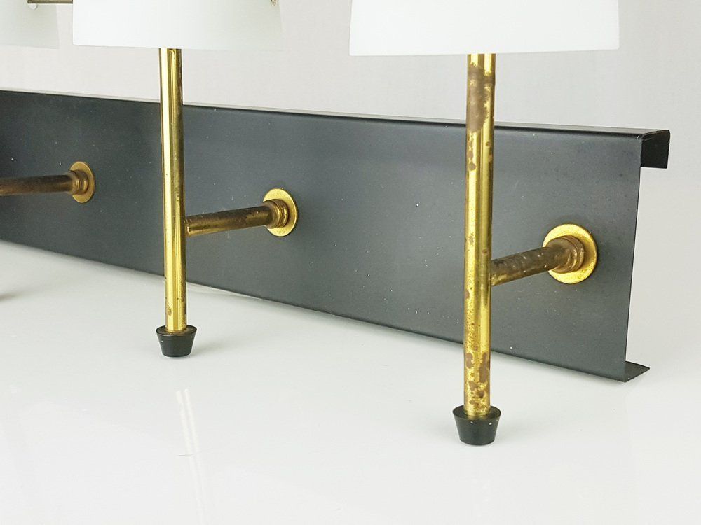 Black Metal Brass And Opaline Glass 4 Light Wall Lamps  Set Of 5 photo Lighting