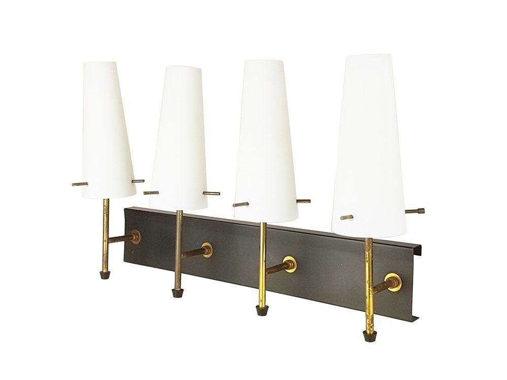 Black Metal Brass And Opaline Glass 4 Light Wall Lamps  Set Of 5 photo buy