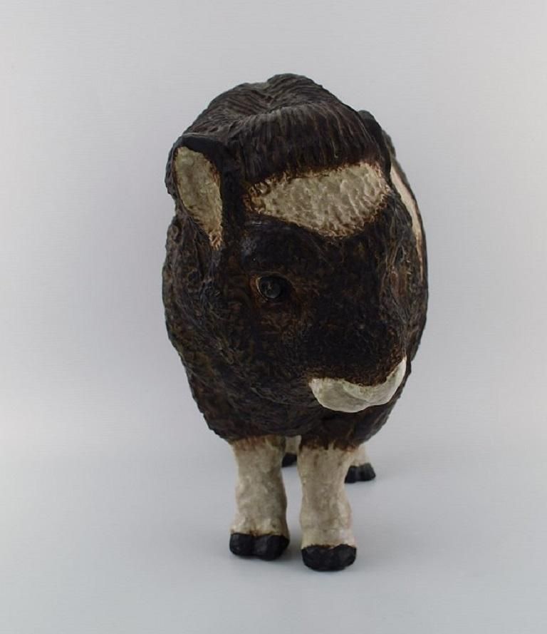Jeanne Grut For Aluminia Colossal Sculpture In Glazed Ceramics Musk Ox Calf photo furniture