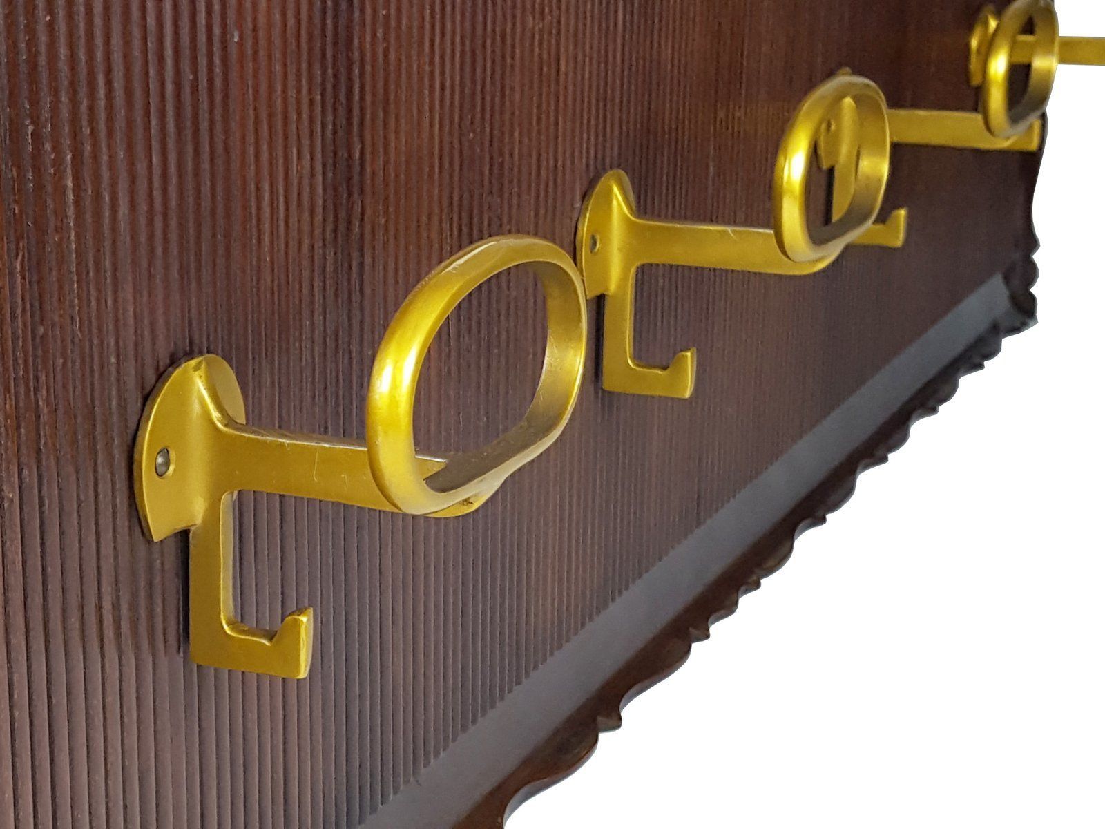 Italian Wood And Golden Aluminum Wall Coat Rack From Fratelli Barni Mobili Darte 1950s photo Furniture