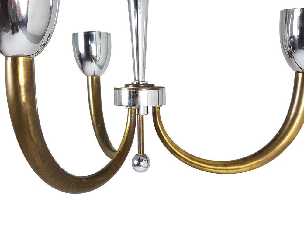 Vintage Italian Brass And Chrome Plated Metal Pendant Lamp 1940s photo Lighting
