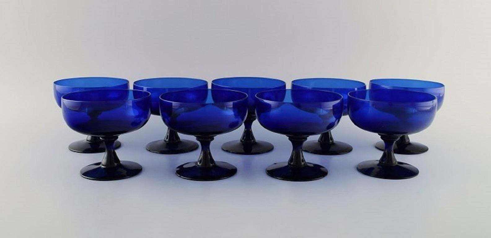 Monica Bratt For Reijmyre 9 Glasses In Blue Mouth Blown Art Glass