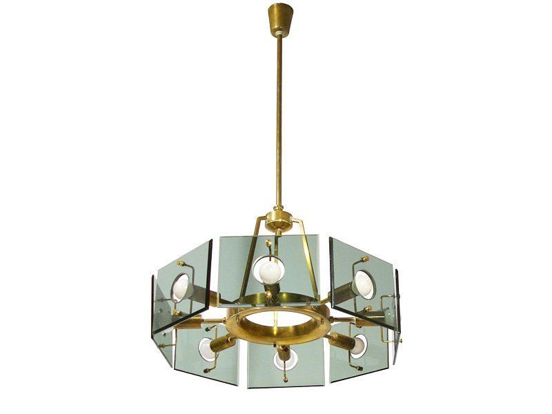 Brass & Smoked Glass 8 Light By Gino Paroldo For Dino Dei, 1960s