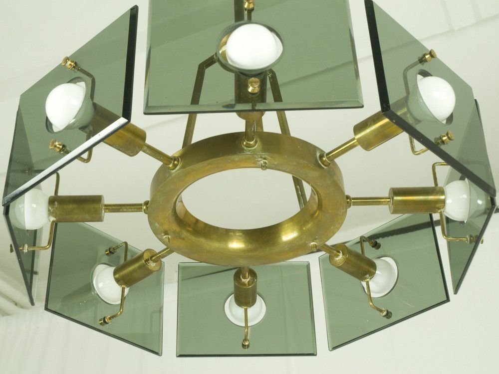 Brass & Smoked Glass 8 Light By Gino Paroldo For Dino Dei, 1960s photo Lighting