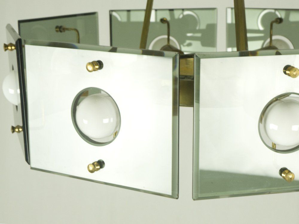 Brass & Smoked Glass 8 Light By Gino Paroldo For Dino Dei, 1960s photo vintage