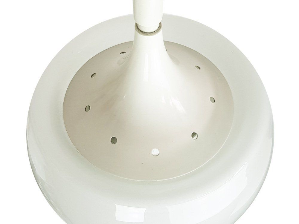 Mushroom Shaped White Metal And Sandblasted Glass Pendant Lamp By Martinelli Luce, 1960s photo furniture